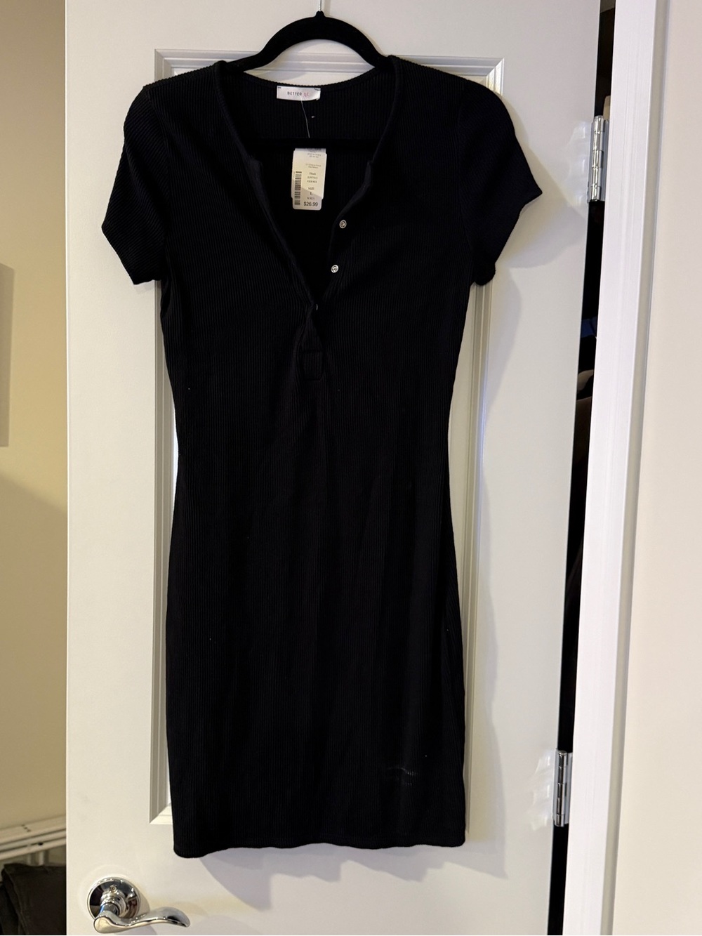 Better Be Black Ribbed Polo Mini Dress